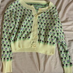 Cider yellow cardigan with purple flowers